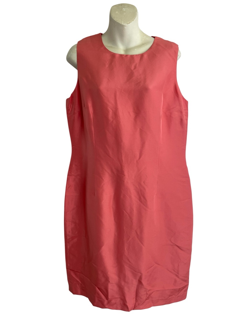 Maggie L Sleeveless Coral Shift Dress Zippered Back 100% Silk Size 14 old money